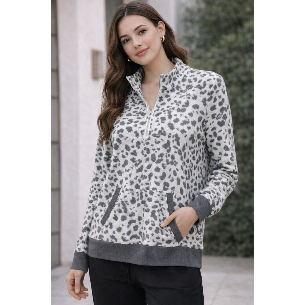 Marika Leopard Print Quarter Zip Pullover Sweatshirt Size Large